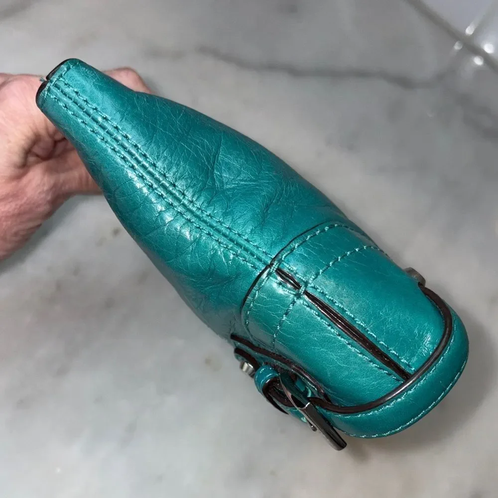 Michael Kors Purse Bag Fallon Large Leather Zip Clutch Wristlet Teal Aqua HTF